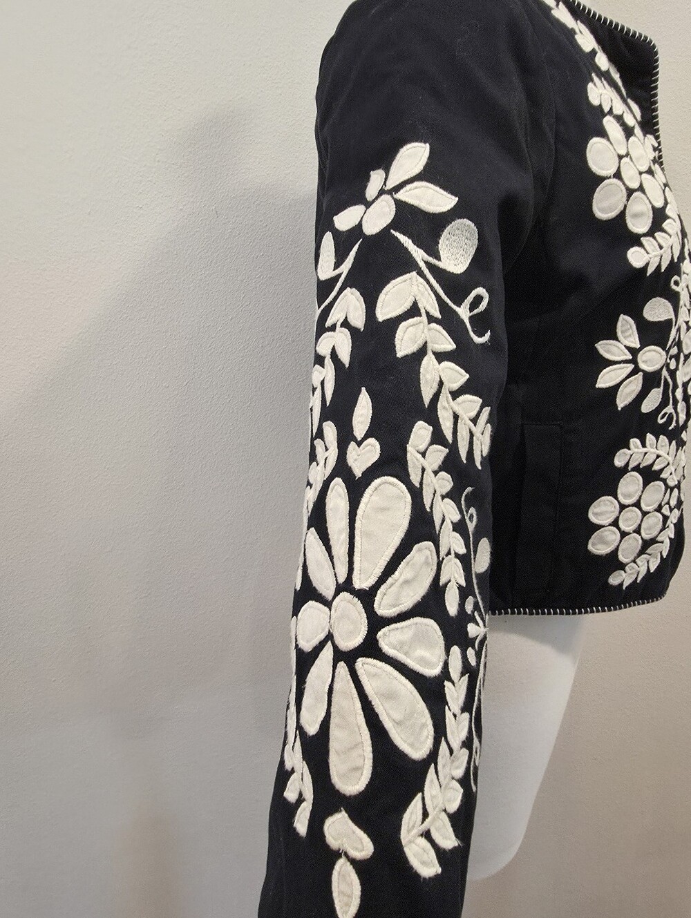 Boden Black Embroidered Open Front Cropped Jacket - Picture 6 of 9